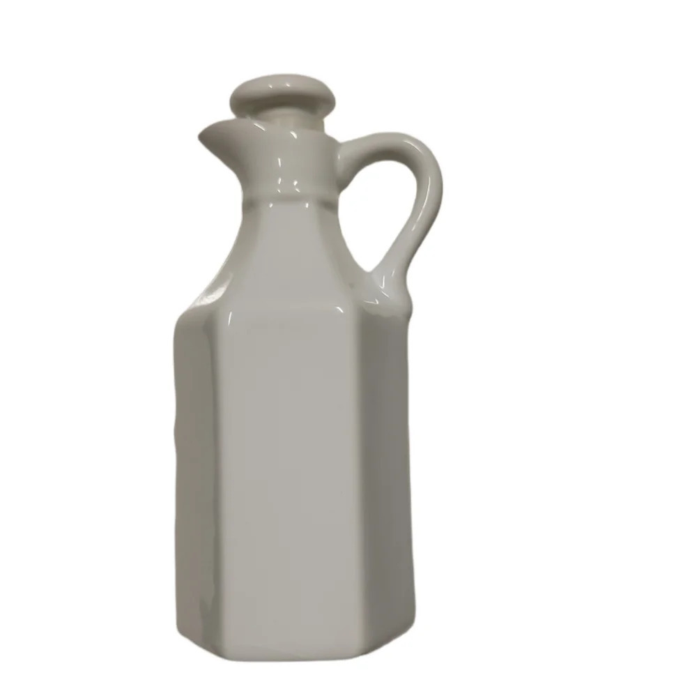 XCell White Ceramic farmhouse style Oil Or Vinegar Cruet Mini Pitcher 6 in.